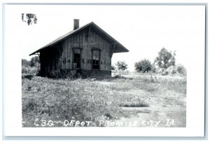 c1960 Promise City Iowa Railroad Vintage Train Depot Station RPPC Photo Postcard