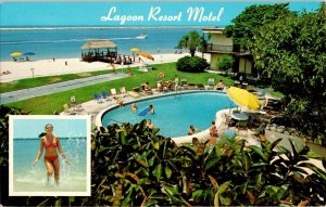 Lagoon Resort Motel Pool Gulf of Mexico Clearwater Beach Florida Postcard VTG 