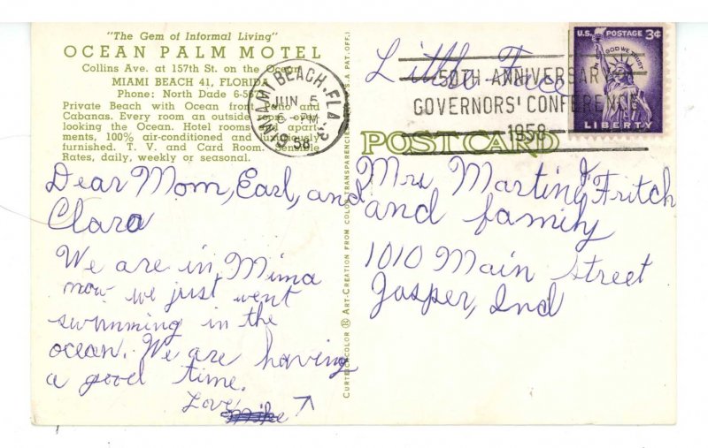 FL - Miami Beach. Ocean Palm Motel ca 1958
