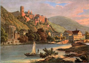 Postcard Art - Heidelberg - Man in boat on river with castle