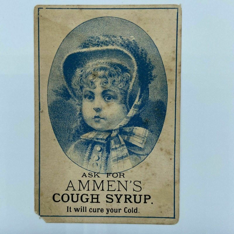 Ammen’s Cough Syrup Victorian Girl In Bonnet Medicine Trade Card