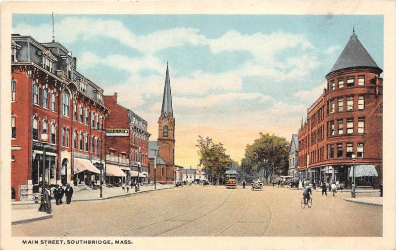 Massachusetts  Southbridge, Main Street, trolly car,