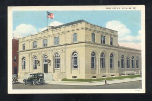 SEDALIA MISSOURI POST OFFICE DOWNTOWN OLD CARS US FLAG MO. VINTAGE POSTCARD