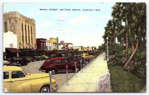 Vintage Postcard 1954 Beach Street Sidewalk Car Parking Daytona Beach Florida FL