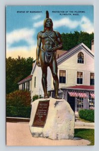 Massasoit Statue Plymouth Massachusetts MA UNP Unused Linen Postcard M5