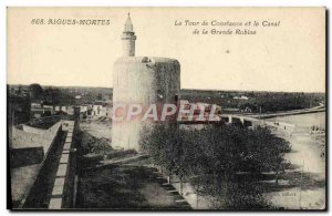 Old Postcard Aigues Mortes Constance Tower and The Canal of the great robine