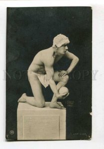 299303 NUDE Man WRESTLER Athlete Pedestal Vintage STAUDT PHOTO