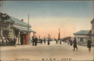 Kobe Japan Pier c1910 Hand Colored Postcard