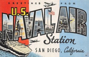 US NAVAL AIR STATION San Diego, CA Large Letter Military WWII Vintage Postcard