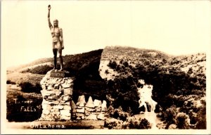 RPPC, Statue of Native American, Friend, Turner Falls OK Vintage Postcard Y62