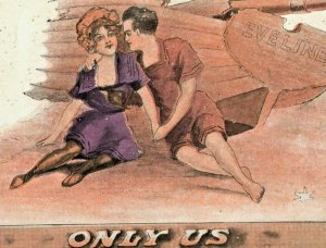 'Only Us' Romantic Sailor Battleship Eveline Beach c.1910 Vintage Postcard