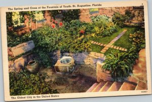 postcard St. Augustine Florida -The Spring and Cross at the Fountain of Youth