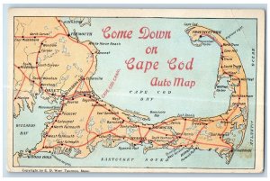 c1910's View Of Cape Cod Auto Map Massachusetts MA Unposted Antique Postcard