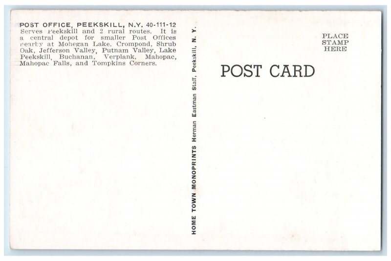 c1920 United States Post Office Building Peekskill New York NY Vintage Postcard 