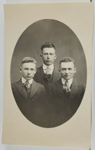 Handsome Young Men Trio or Triplets Real Photo Postcard Q8