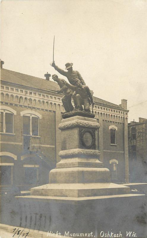RPPC Postcard Hick's Monument Oshkosh WI Civil War