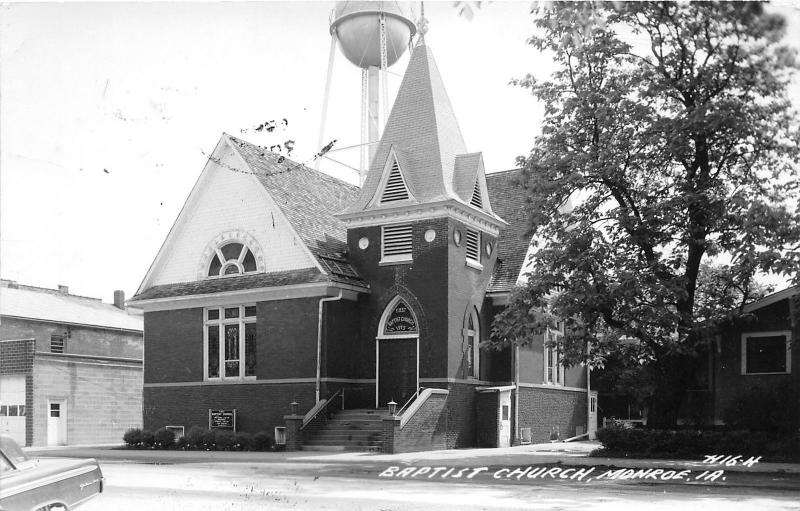Monroe Iowa~Baptist Church~Water Tower Bkgd~Newspaper Clipping on Bk!!~1968 RPPC
