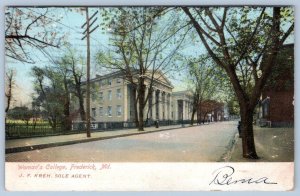 1907 FREDERICK MARYLAND MD WOMAN'S COLLEGE NOW HOOD JF KREH SOLE AGENT POSTCARD