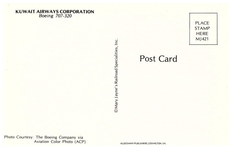 Kuwait Airways Corporation Boeing 707-320 Airplane Postcard
