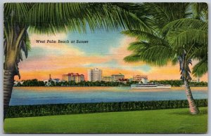 West Palm Beach Florida 1938 Linen Postcard Sunset