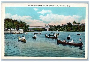 Newark New Jersey NJ Postcard Canoeing At Branch Brook Park Scene c1920's Boats