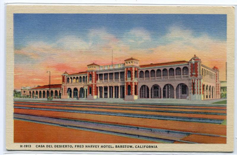 Casa Del Dieserto Fred Harvey Hotel Barstow California 1940s linen postcard