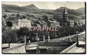 Old Postcard La Bourboule The church and the banks of the Dordogne