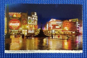 Vintage Piccadilly Circus by Night London England Valentine Publishers Postcard