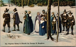 Vtg The Pilgrims Going To Church by George H Boughton from Painting Postcard
