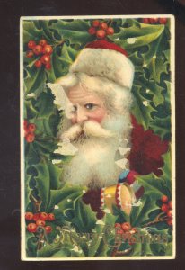 LARGE SANTA CLAUS GELCOAT DARK RED ROBE VINTAGE CHRISTMAS POSTCARD DAMAG