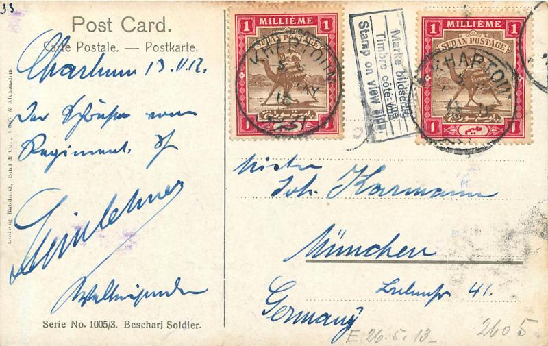 Vintage Postcard Beschari Soldier Posted Egypt 1913 