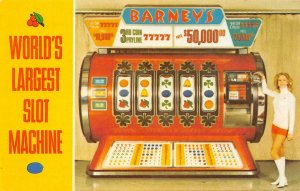 WORLD'S LARGEST SLOT MACHINE Barney's Casino LAKE TAHOE c1970s Vintage Postcard