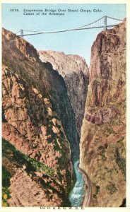 Vintage Postcard 1920's Suspension Bridge Over Royal Gorge Colorado CO