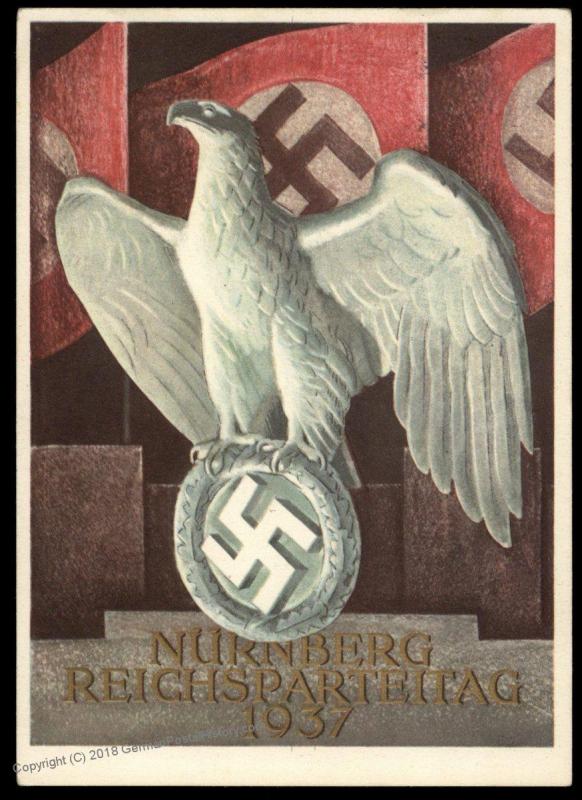 3rd Reich Germany 1937 Reichsparteitag Propaganda Card USED Party Rally Ca 90626