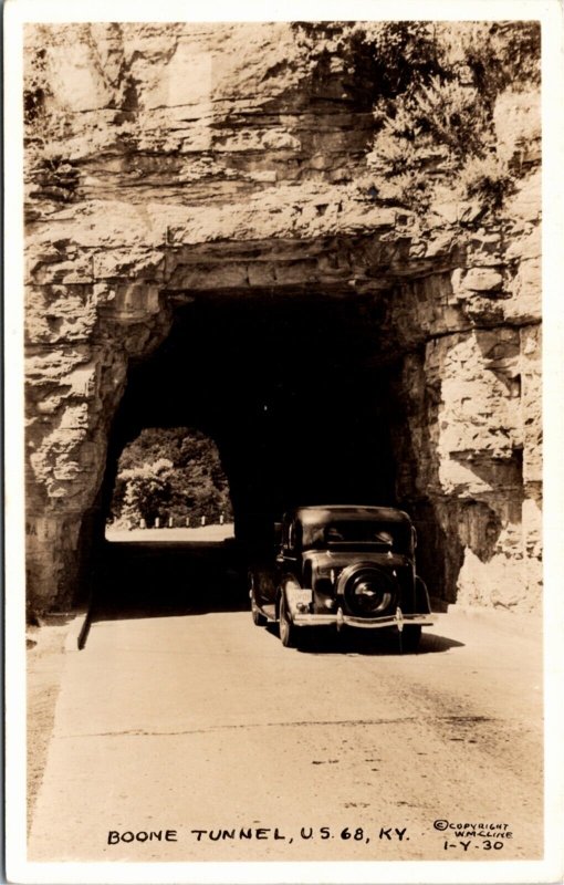 RPPC Postcard KY Wilmore Classic Car Entering Boone Tunnel Route 68 1930 S73