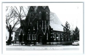 RPPC  IOLA, Kansas KS ~ CATHOLIC CHURCH  Allen County c1950s Real Photo Postcard