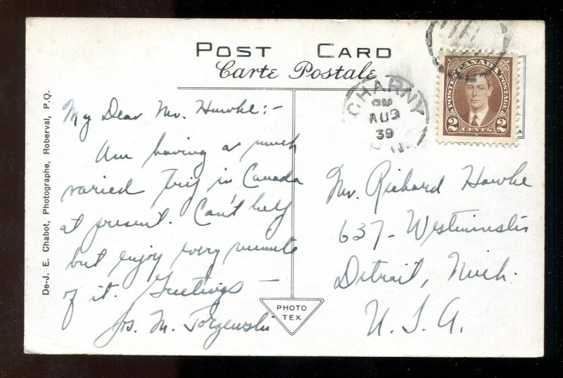 dc526 - CHICOUTIMI Quebec 1939 Rue du Quai, Hotel, Steamer Postcard