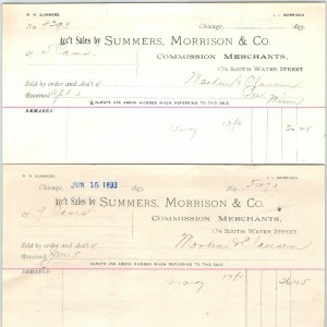 x2 1893 Chicago, IL Summers Morrison Letterhead Receipt Commission Merchants R2