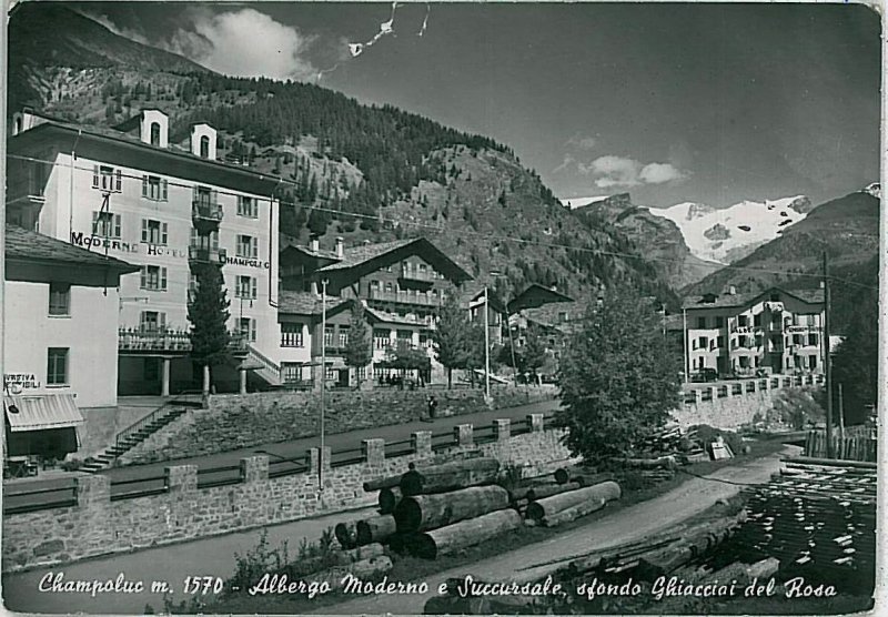 31732 AOSTA province vintage postcard - CHAMPOLUC: MODERN HOTEL 1954-