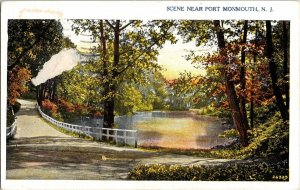 Scene Near Port Monmouth New Jersey WB WOB Keansburg Vtg Postcard PM 1c Stamp 