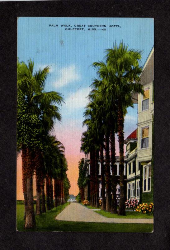 MS Palm Trees Walk Great Northern Hotel Gulfport  MISSISSIPPI MISS Postcard PC