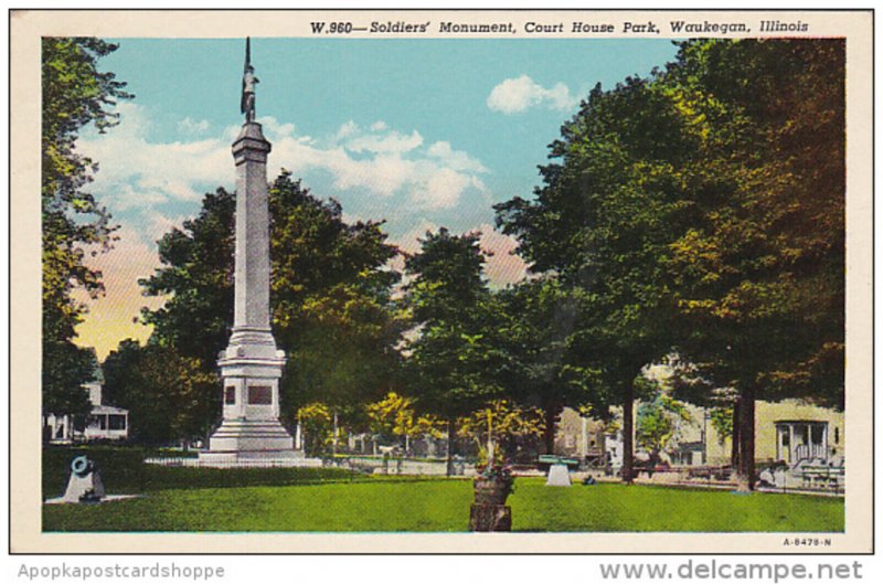 Illinois Waukegan Soldiers Monument Court House Park 1949 Curteich