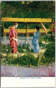 Japanese Tea House Kyoto Japan Couple in Cultural Clothing Postcard