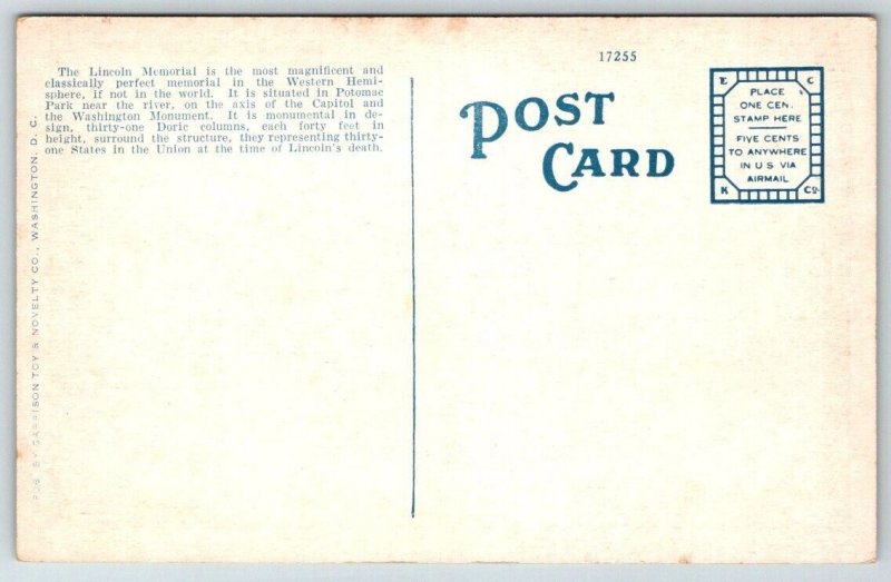 Washington  DC   Lincoln Memorial     Postcard