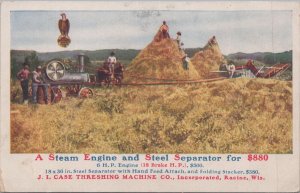 Advertising Postcard JI Case Thresting Machine Co Steam Engine Racine WI