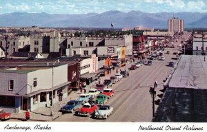 USA Alaska Anchorage Northwest Orient Airlines Streetview Chrome Postcard 08.78