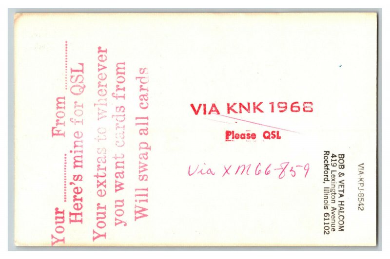 QSL Radio Card From Gurnee Illinois KNK 3110 