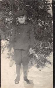 D41/ Ayr Nebraska Ne Real Photo RPPC Postcard c1910 Loren Wilder Boy Snow