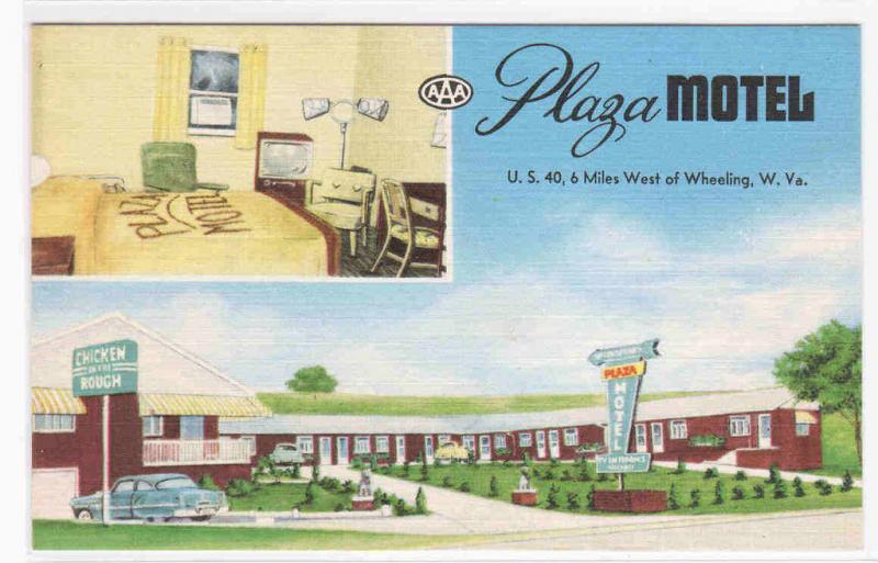 Plaza Motel Wheeling West Virginia linen postcard