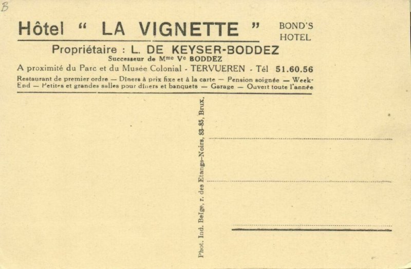 belgium, TERVUEREN, Bond's Hotel La Vignette (1940s) Postcard